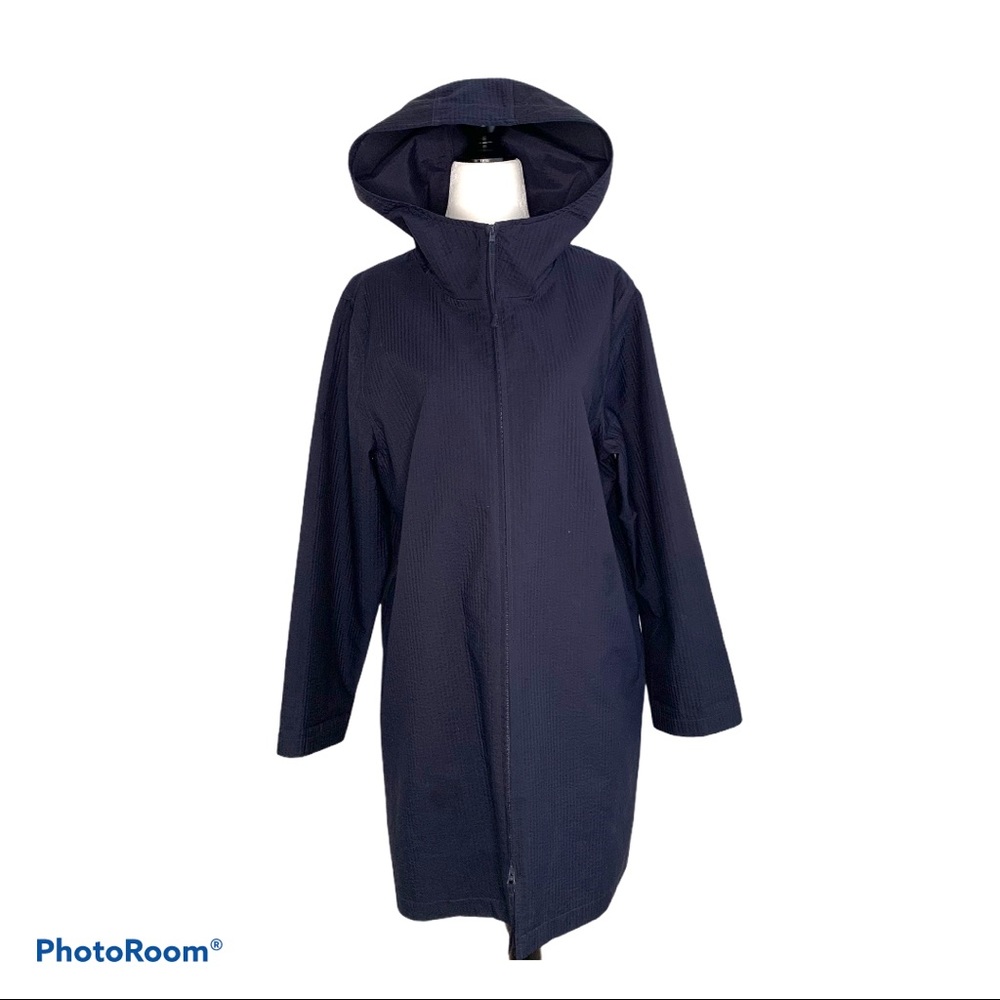 Eileen Fisher Navy Raincoat with Hood